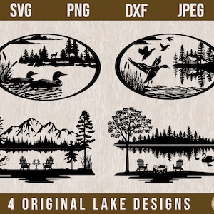 Lake Scene Silhouettes SVG Bundle, Lake Scene Silhouette, Lake Life svg, Lake House svg, Loon SVG,Duck Hunting svg,Laser Cut Files,Cabin SVG