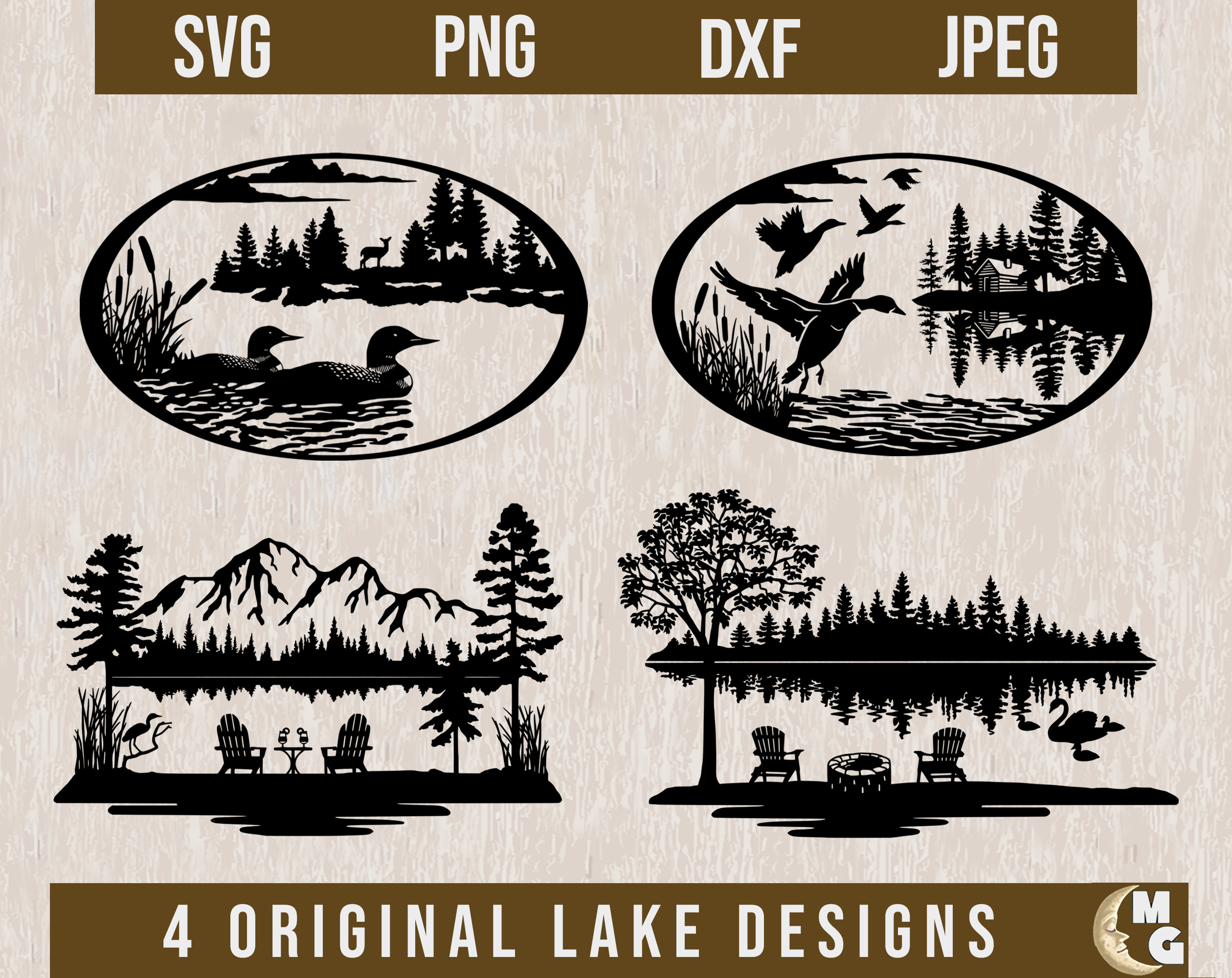 Lake Scene Silhouettes SVG Bundle Lake Scene Silhouette Lake - Etsy