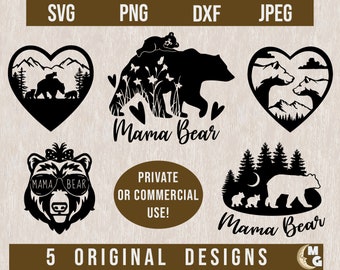 Mama Bear SVG Bundle, Floral Mama Bear SVG, Mama Bear Silhouette svg, Cricut Mama Bear, Mother&#39;s Day SVG, Baby Bear svg, Bear Silhouette svg
