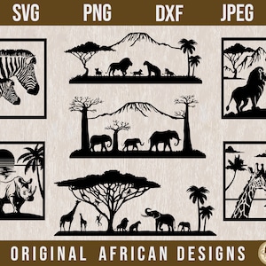 African Animal SVG Bundle, African Scene Clipart,Elephant Svg, Giraffe Svg, Safari svg, African Printable Wall Art, African Animal svg, DXF