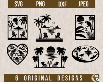 Tropical Beach SVG Bundle, Palm Tree SVG, Flamingo png, Sunset Beach svg, parrot svg, Dolphin svg, Beach Life SVG, Lasercut files,