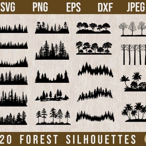 Pacchetto SVG foresta, SVG paesaggio, Silhouette foresta, File tagliati al laser, Sfondo foresta, Linea alberi SVG, SVG esterno, Cricut svg, Palma svg