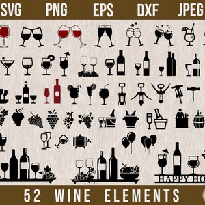 Wine Silhouette SVG, Wine Cut File, Alcohol svg, Wine Clipart, Wine Glass SVG, Wine Bottle svg, Drinking svg, Wine Party svg, Wine Glass png