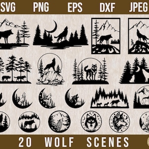 Wolf Szenen Bundle SVG,Wolf SVG, heulender Wolf svg, Abenteuer svg, Natur svg, Cricut SVG, Wolfskopf svg, Lasercut-Dateien, heulender Wolf svg, Wolf dxf