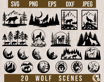 Wolf Scenes Bundle SVG,Wolf SVG,Howling wolf svg,Adventure svg,Nature svg,Cricut SVG,Wolf Head svg,Lasercut files,Howling Wolf svg,wolf dxf