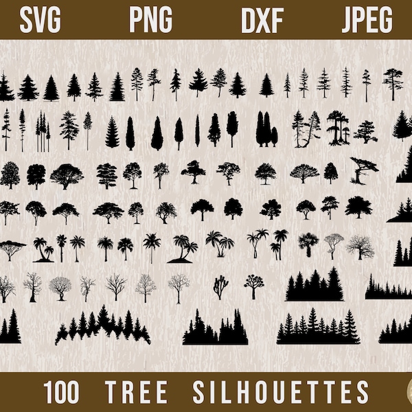 Bundle SVG arbre, svg silhouette d'arbre, arbre SVG, arbres svg, svg forêt, paysage svg, svg palmier, fichiers découpés au laser, svg ligne d'arbre, svg pin