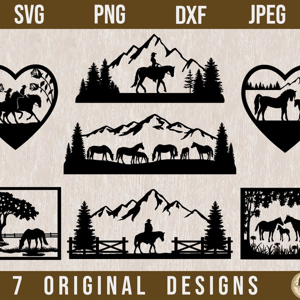 Bundle SVG cheval, cheval fille SVG, silhouettes de chevaux, fichiers découpés au laser, chevaux SVG, clipart png cheval, téléchargement numérique cheval, svg de la vie à la ferme