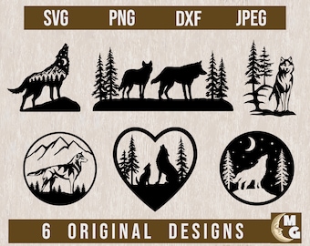 Wolf SVG Bundle, Wolf SVG, Howling Wolf svg, Wolves svg, Lasercut Files, Wilderness svg, Nature svg, Wolf clipart,Wolf PNG,Animal svg Bundle