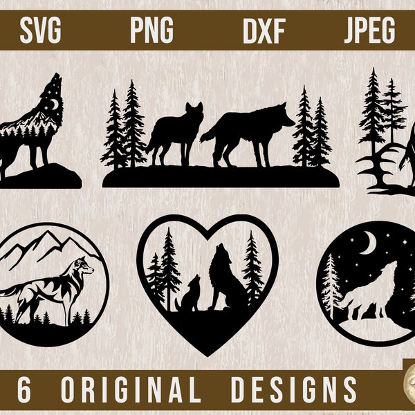 Wolf SVG Bundle, Wolf SVG, Howling Wolf svg, Wolves svg, Lasercut Files, Wilderness svg, Nature svg, Wolf clipart,Wolf PNG,Animal svg Bundle