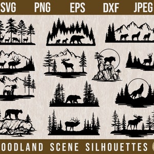 Woodland Scenes Bundle SVG, Wilderness svg, Deer svg, Forest Silhouette svg, Woodland Animals svg, Outdoor svg, Adventure svg, Cricut SVG