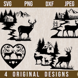 Reh Bundle SVG, Reh Szene SVG, Cabin SVG, Reh geschnitten Datei, Lasercut Dateien, Outdoors svg, Cricut Deer Cut Datei, Hirsch jagen svg, Hirsch Clip Art