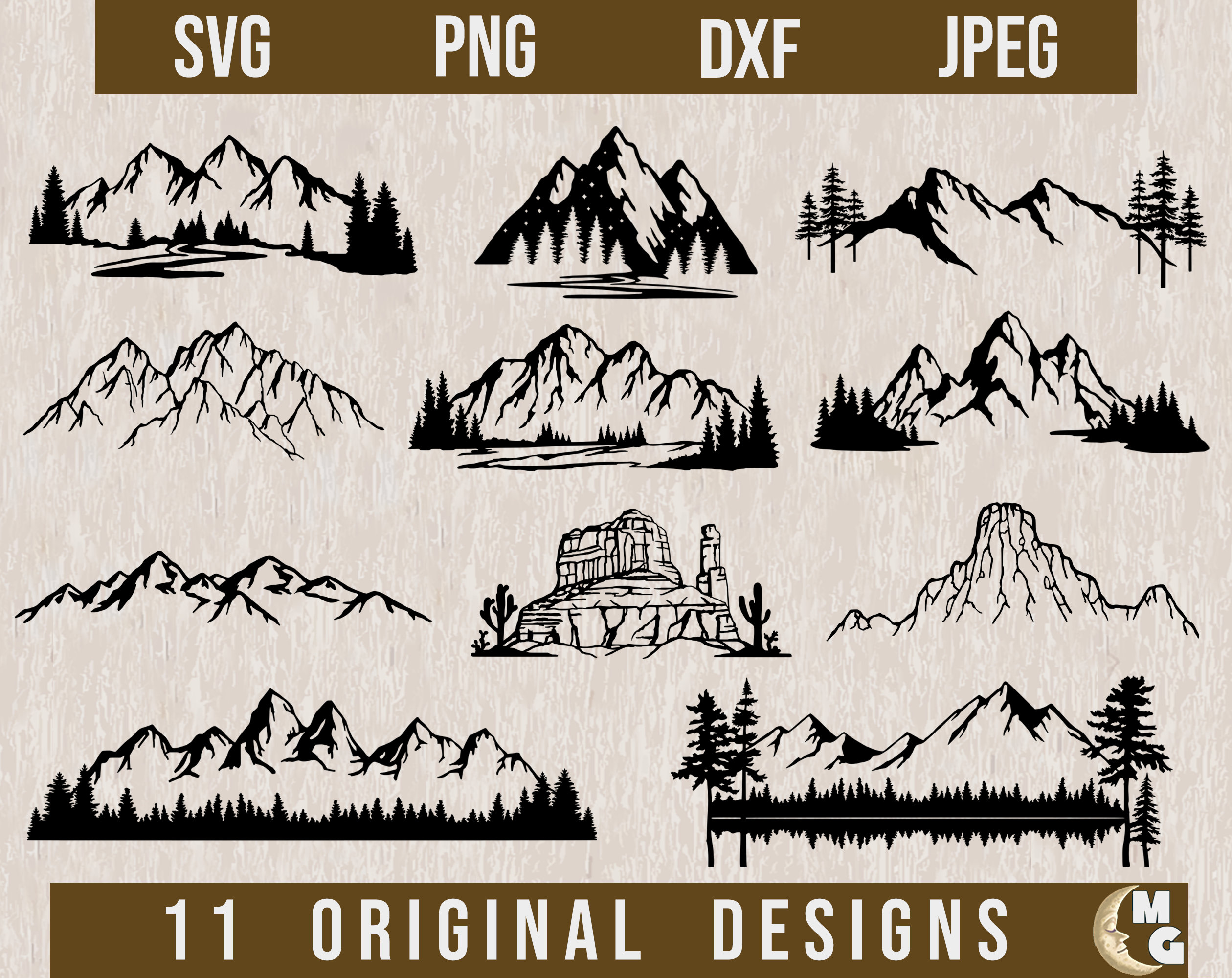 Mountains SVG Bundle, Nature SVG, Landscape SVG, Mountain silhouette, Mountain png, Lasercut files, Outdoor svg, Adventure svg, dxf, png,