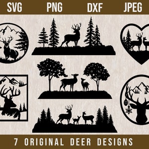 Pacchetto cervi in formato SVG, scena di cervo in formato Svg, caro capo SVG, Buck in formato SVG, file Lasercut, cervi DXF, file Cricut Deer Cut, caccia al cervo in formato SVG