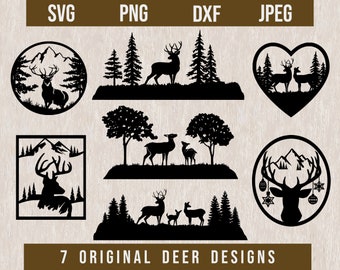 Hirsch Bundle SVG, Hirsch Szene SVG, lieber Kopf SVG, Buck svg, Lasercut-Dateien, Hirsch DXF, Cricut Hirsch geschnitten Datei, Hirsch jagen svg