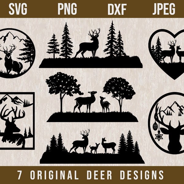 Deer Bundle SVG, Deer Scene Svg, Dear Head SVG, Buck svg, Lasercut Files ,Deer DXF,Cricut Deer Cut file,Deer Hunting svg