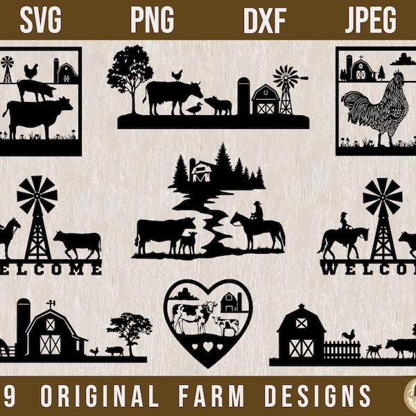 Farm Animal Scene Svg Bundle, Farm Animal SVG, Farm Animals svg, Farm Scene SVG, Farmhouse Clipart,Farm Clipart,Lasercut Files,Wood sign SVG