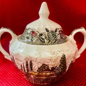Sugar bowl with list Johnson Brothers, Friendly Village pattern.