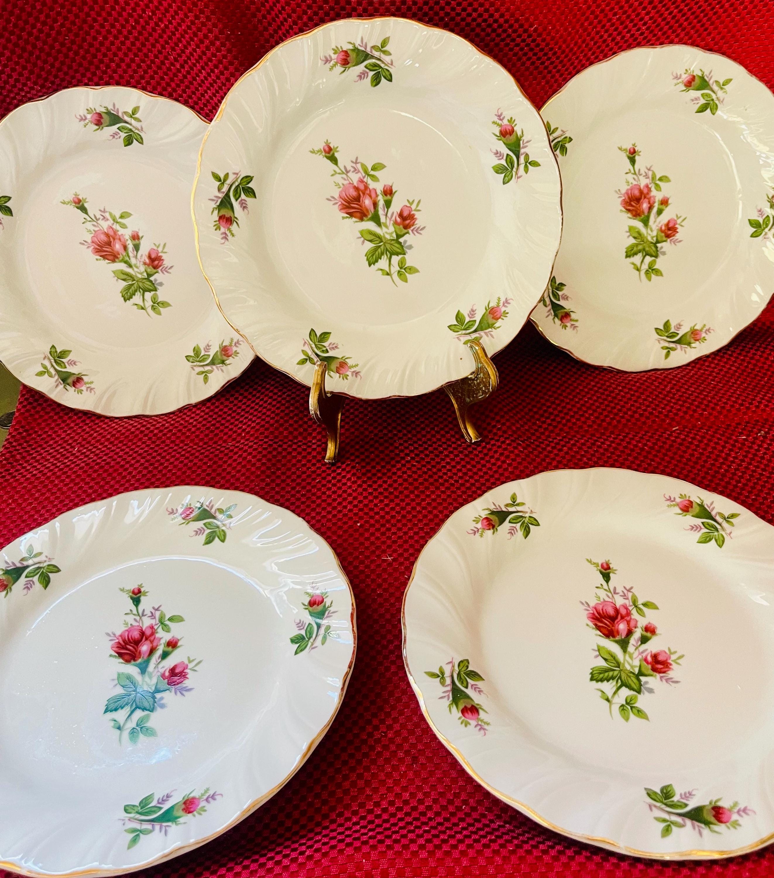 Set of 5 Salad plates by Lynn’s China, Victorian rose pattern.