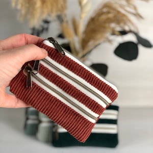 Mini Geldbeutel aus Cord mit drei Fächern rostrot, kleines Cordportemonnaie, Geldbörse klein