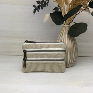 Mini Geldbeutel beige aus Cord mit drei Fächern, kleines Cordportemonnaie, Geldbörse klein