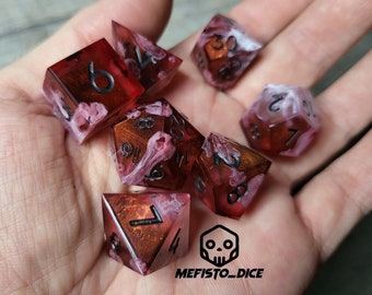 Dice Resin red rose on fire metal dice set Sharp Edge dice , dungeons and dragons , RPG Dice set , dnd dice , Handmade D20 D12 D10 D8 D6 D4