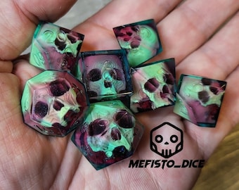 Dice set skull Sharp Edge, D&D Dice Set for Dungeons and Dragons d and D Polyhedral dice set - d20 d12 d10 d8 d6 d4 warlock barbarian magic