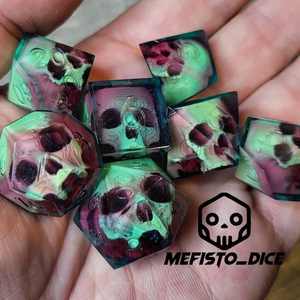 Dice set skull Sharp Edge, D&D Dice Set for Dungeons and Dragons d and D Polyhedral dice set - d20 d12 d10 d8 d6 d4 warlock barbarian magic