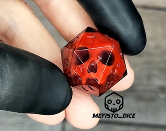 Dados D&D de calavera roja D20 con borde afilado, dados de D&D para Dungeons and Dragons