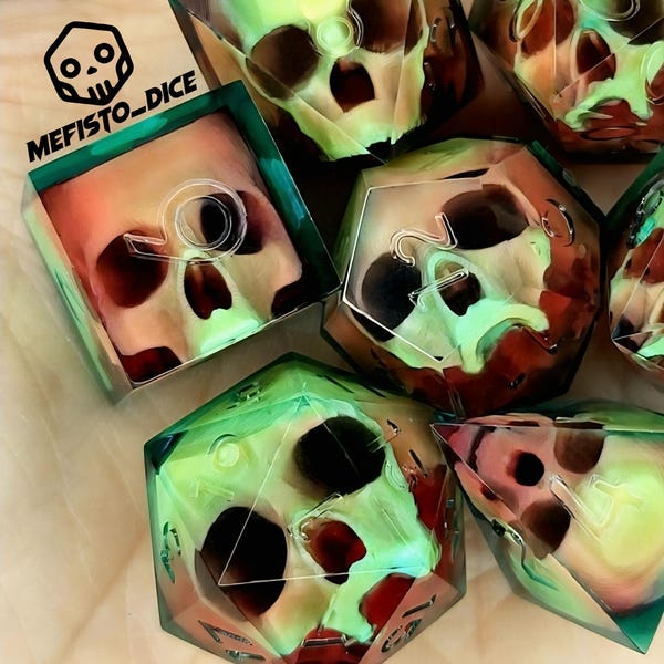 Dice set skull Sharp Edge, D&D Dice Set for Dungeons and Dragons d and D Polyhedral dice set - d20 d12 d10 d8 d6 d4 warlock barbarian magic