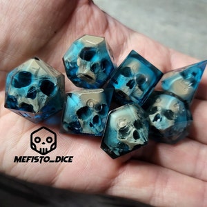 Skull dice handmade resin dice sharp edge, DnD dice set, polyhedral dice, RP dice - D20 D12 D10 D8 D6 D4