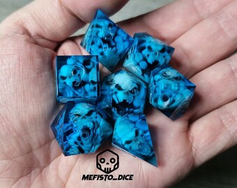 Dados de calavera 7 set Sharp Edge, D&D Dice Set para mazmorras y dragones d y D de dados poliédricos - d20 d12 d10 d8 d6 d4 brujo magia bárbara