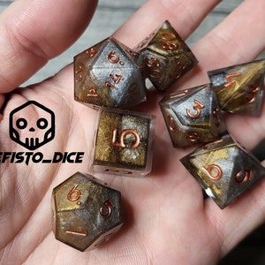 Dice copper silver gold dice set Sharp Edge dice, dungeons and dragons, RPG Resin Dice set, dnd dice, Handmade D20 D12 D10 D8 D6 D4
