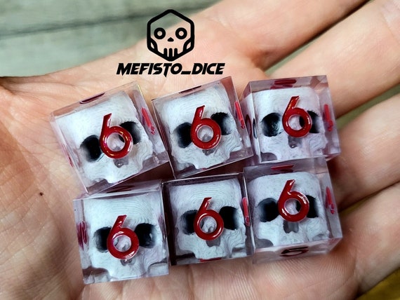 Set D6 for Dice set Sharp Edge for D&D Dungeons and Dragons - warlock 6pz white skull and red numbers