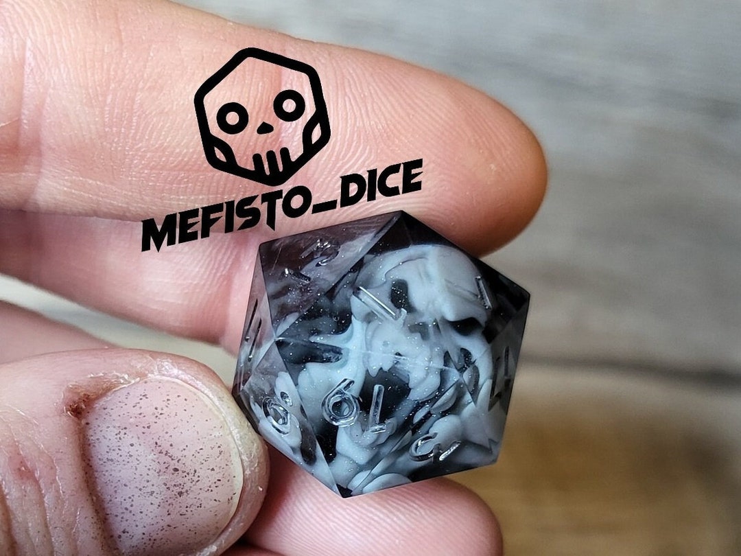 D20 Custom Skull Dice Sharp Edge, D&D Dice Set for Dungeons and Dragons