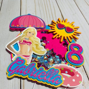 Pool party cake topper, Doll cake topper, Summer Birthday, Shaker cake topper