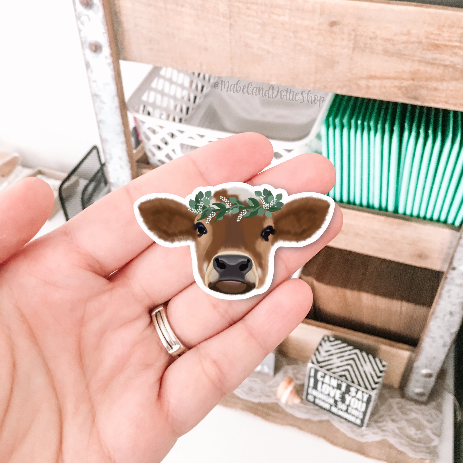 Fluffy Cow with Greenery Crown Sticker Etsy