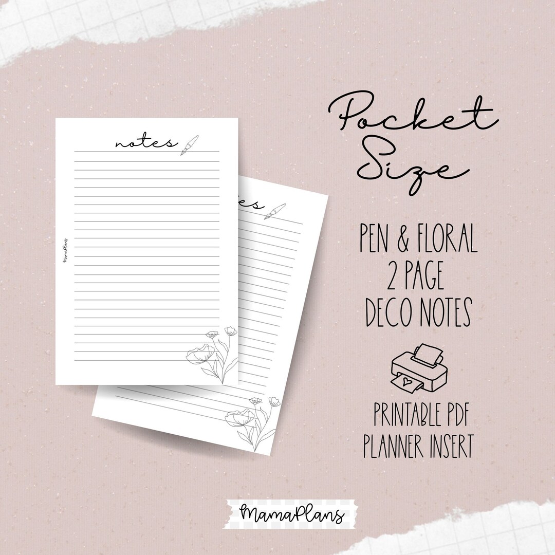 Pocket Notes Examples Pocket Notes Pen and Floral Two Planner Pages, Printable, Digital ...