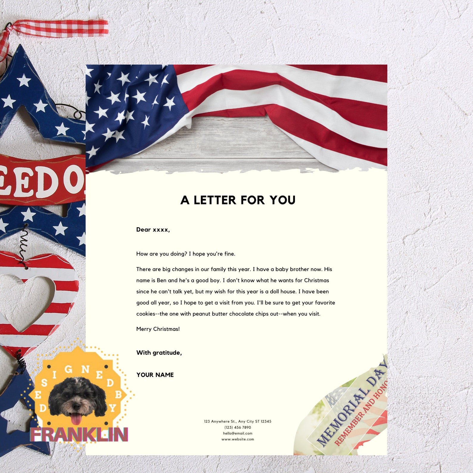 Memorial Day Style 2 Letter Head Canva Editable Printable Etsy