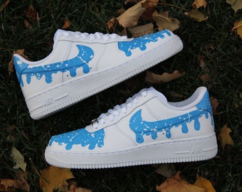 Custom Air Force 1 "Baby Blue Drip Splatter" // Splatter Drip Custom Shoes