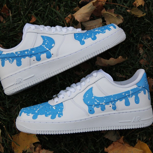 Custom Air Force 1 "Baby Blue Drip Splatter" // Splatter Drip Custom Shoes