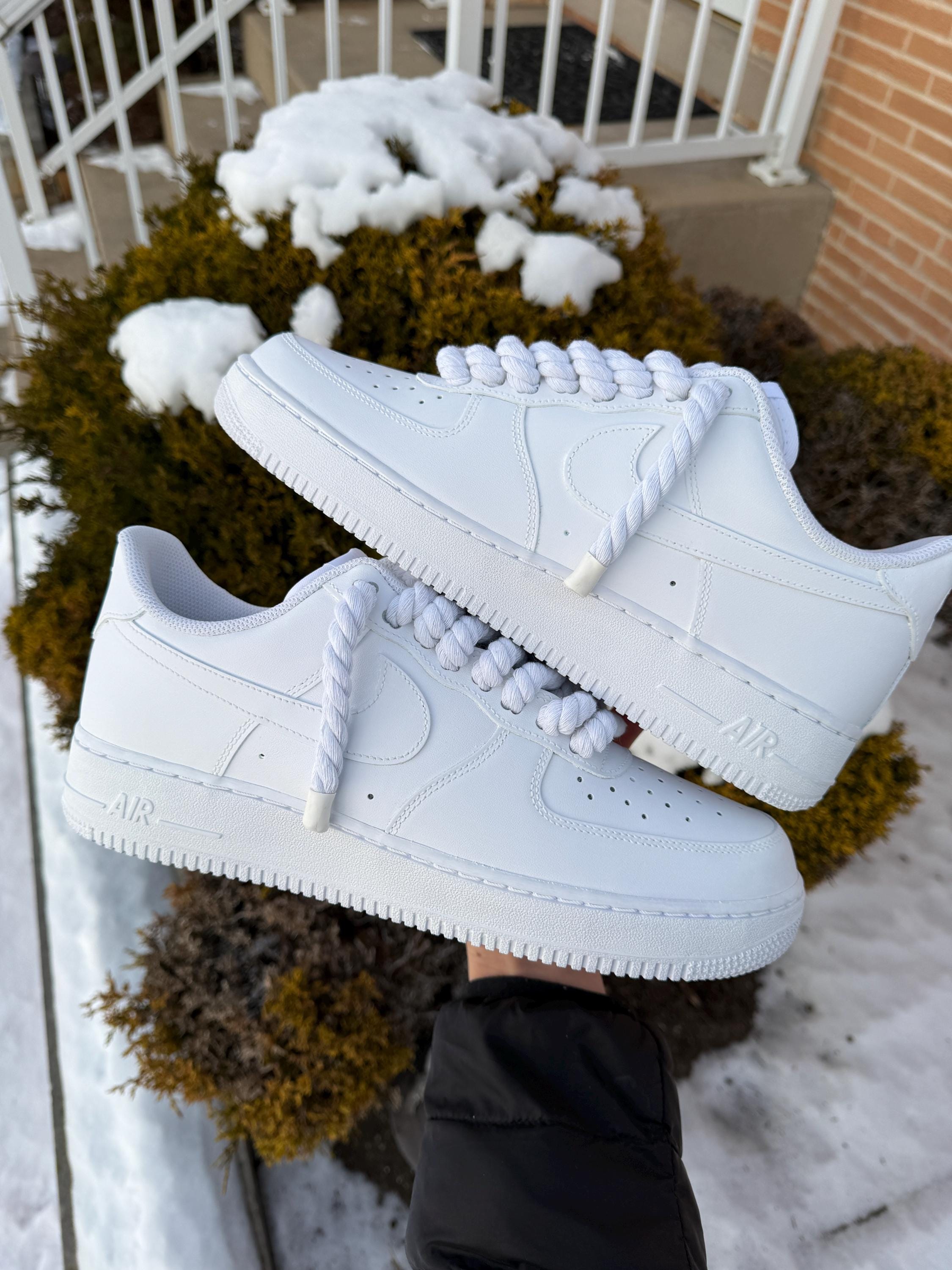 Custom Air Force 1 “ultra Matte White Shoes With Thick White Rope