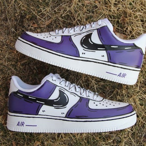 Custom Air Force 1 "Purple Cartoon" // Cartoon Effect Outline Custom Shoes