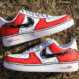 Custom Air Force 1 "Red Cartoon" // Cartoon Effect Outline Custom Shoes