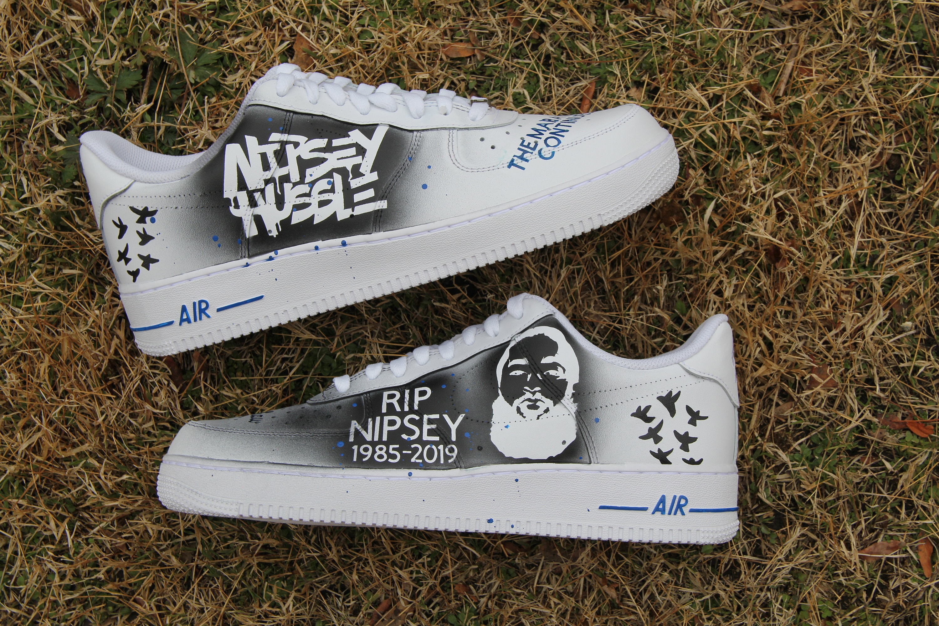 Nike Custom Hand-Painted Nipsey Hussle Tribute Air Force 1s – B Street Shoes