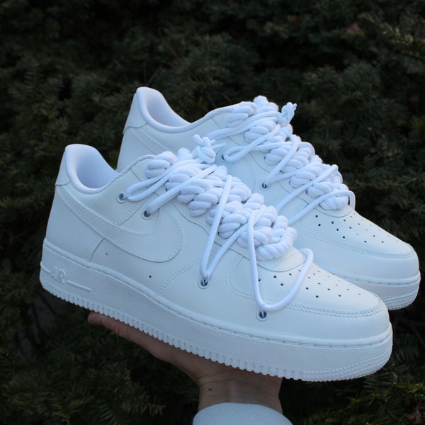 Custom Air Force 1 "Tripe Matte White Rope Laces" // Overlay Extra Laced Custom Shoes