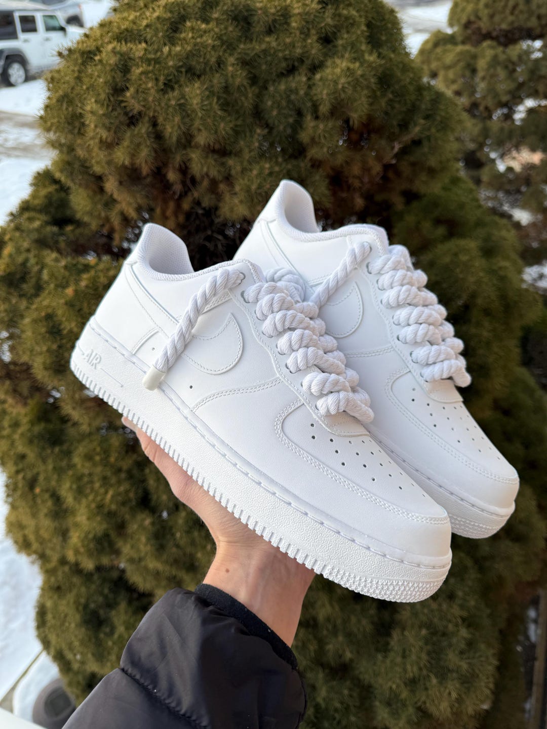Custom Air Force 1 “ultra Matte White Shoes With Thick White Rope