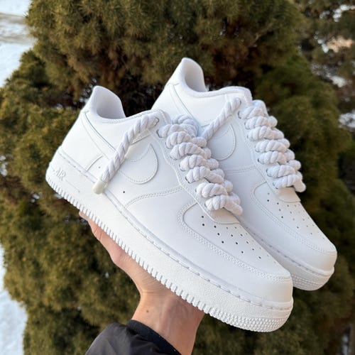 Custom Air Force 1 “ultra Matte White Shoes With Thick White Rope