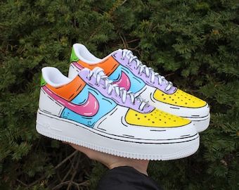 Custom Air Force 1 Shoes: Hand-Painted Colorful Cartoon Effect