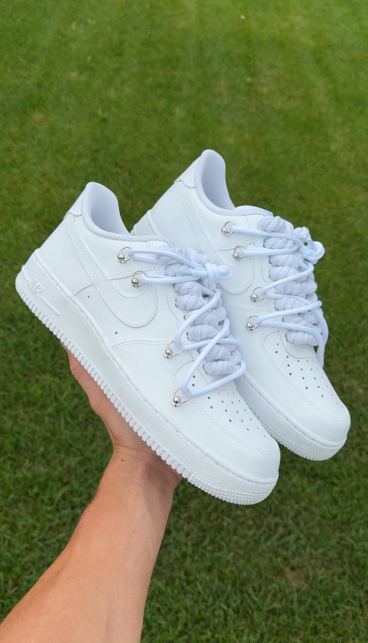 Custom White Matte Air Force 1 With Thick White Rope Laces - Etsy