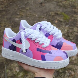 Custom Air Force 1 “Purple Camo Shoes With Thick Rope Laces”